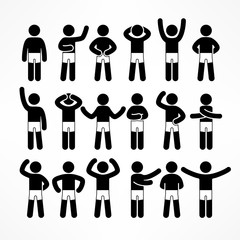 Collection of black white stick figures with different poses.