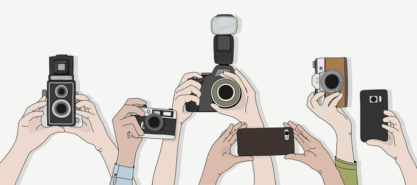 Illustration of hands holding camera