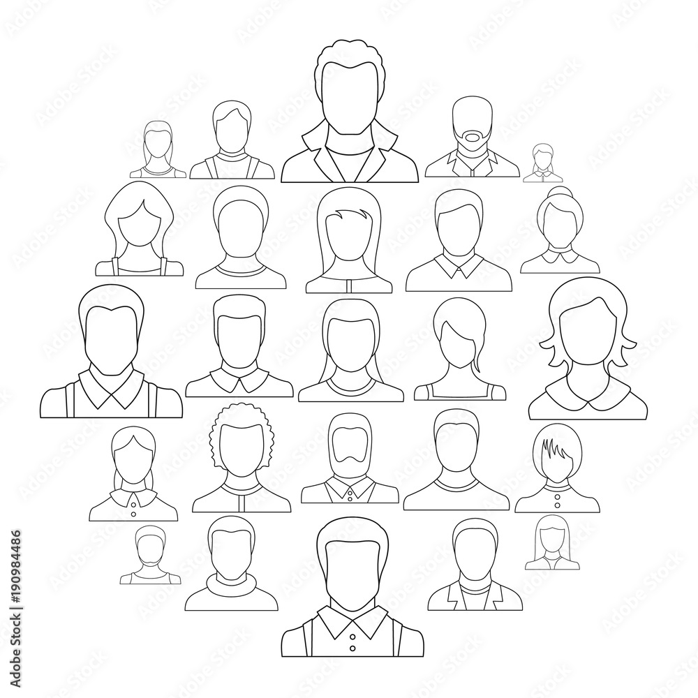 Poster avatar user icon set. outline illustration of 25 avatar user vector icons for web