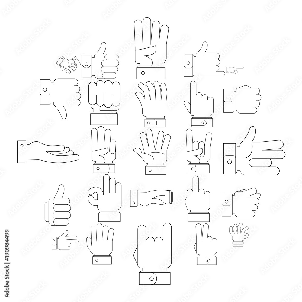 Poster gesture icons set. outline illustration of 25 gesture vector icons for web