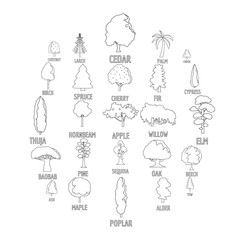 Tree types icons set. Outline illustration of 25 tree types vector icons for web