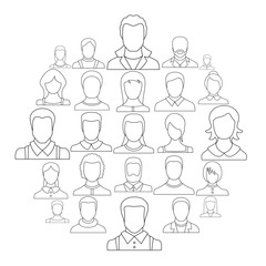 Avatar user icon set. Outline illustration of 25 avatar user vector icons for web