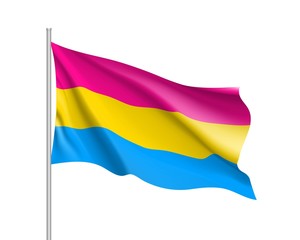 Pansexual waving standard movement lgbt, realistic icon. Sign of sexual minorities, gays and lesbians. Vector illustration of a colorful flag © Sunflower