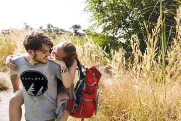 Young couple traveling together