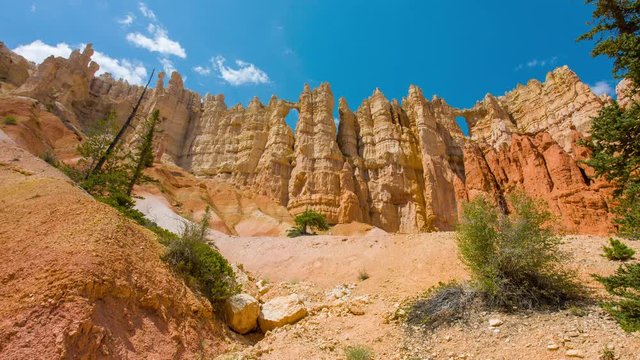 Spectacular view at the yellow cliffs. Nature video. Amazing mountain landscape.  Bryce Canyon National Park. Utah. USA. 4K, 3840*2160, high bit rate, UHD