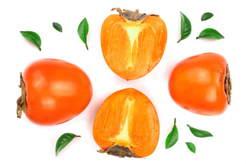 persimmon isolated on white background. Top view. Flat lay pattern