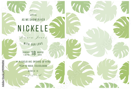 Modern Hand Drawn Of Monstera Tropical Leaves Background For Baby Modern Hand Drawn Of Monstera Tropical Leaves Background For Baby