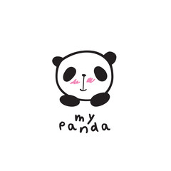 Baby panda face logo template. Doodles, sketch for your design. Vector.