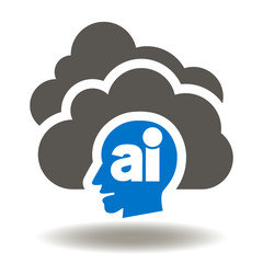 AI Head Clouds Icon Vector. Artificial Intelligence Cloud Computing Illustration. Smart Web Database Logo. Intelligent Servers Shared Big Data Symbol.
