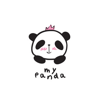 Baby panda face logo template. Doodles, sketch for your design. Vector.