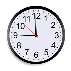 Round clock face showing nine o'clock isolated on white background. Vector illustration