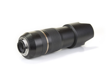Zoom and fix lenses on camera on the white background
