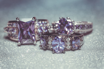 Silver Ring with Purple Zircon Retro