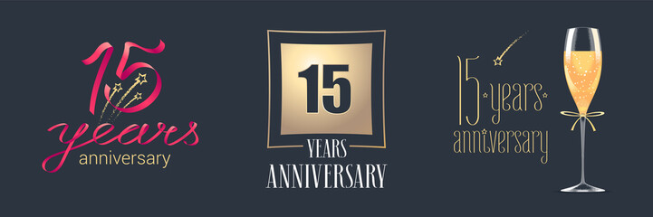 15 years anniversary vector icon, logo set