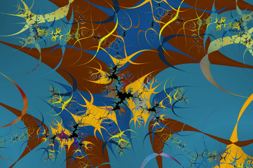Creative colorful fractal in brown, blue and yellow hues, abstract background and texture
