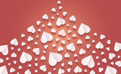 Background by many hearts vector icon, White heart on the red background, Paper cut of heart shape, Logo of valentine day and love symbol.