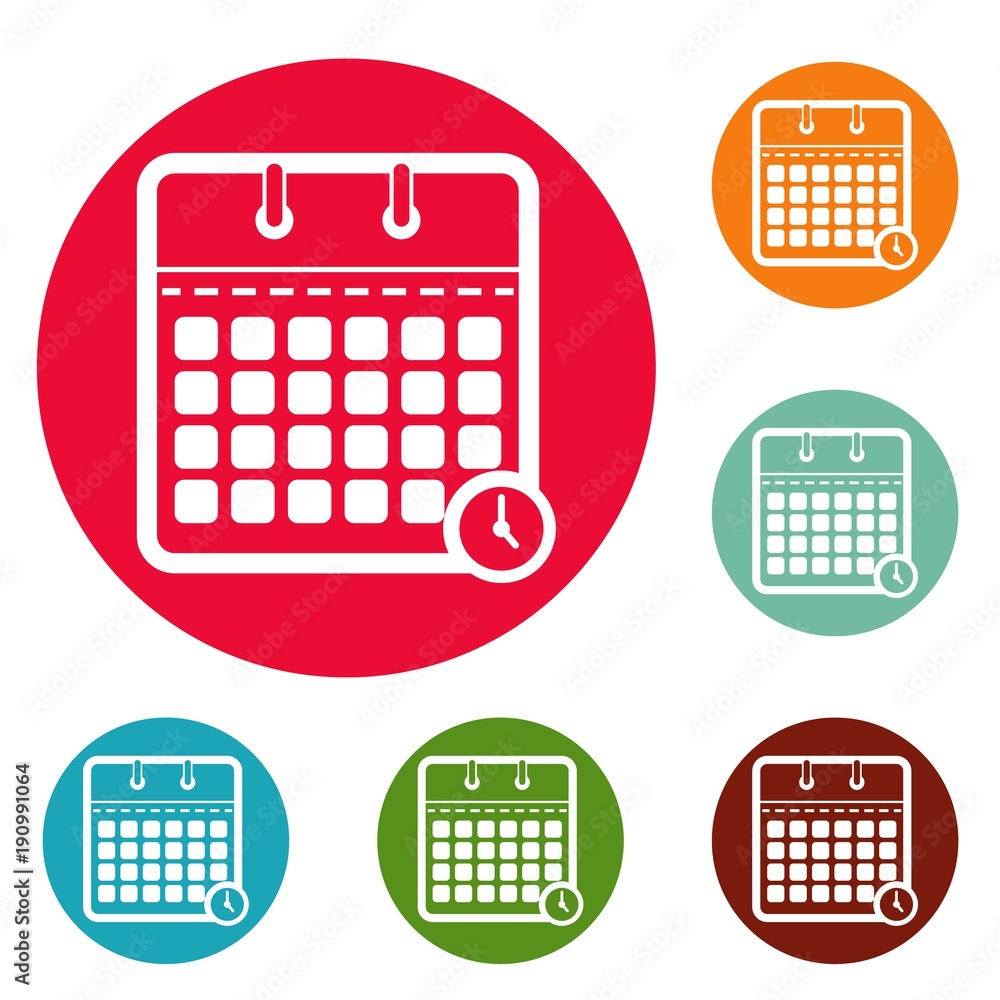 Poster calendar time icons circle set vector isolated on white background
