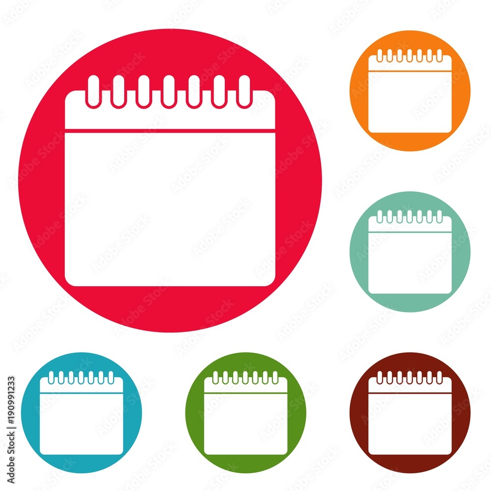 Poster calendar icons circle set vector isolated on white background