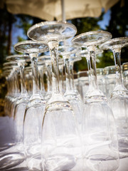 the champagne glasses in the summer on the table
