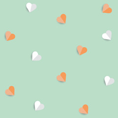 Background by many hearts vector icon, Orange and white heart on the green background, Paper cut of heart shape, Logo of valentine day and love symbol.