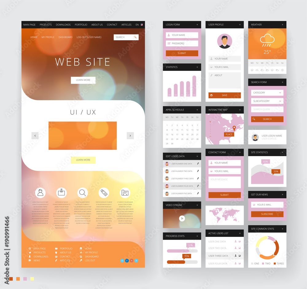 Wall mural website template design with interface elements