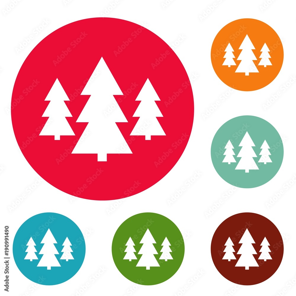 Poster forest icons circle set vector isolated on white background