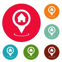 Home map pointer icons circle set vector isolated on white background