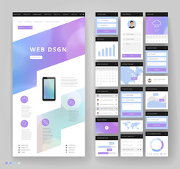 Website template design with interface elements