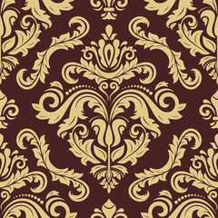 Classic seamless vector pattern. Damask orient ornament. Classic vintage brown and golden background