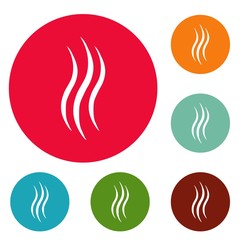 Smoke steam icons circle set vector isolated on white background