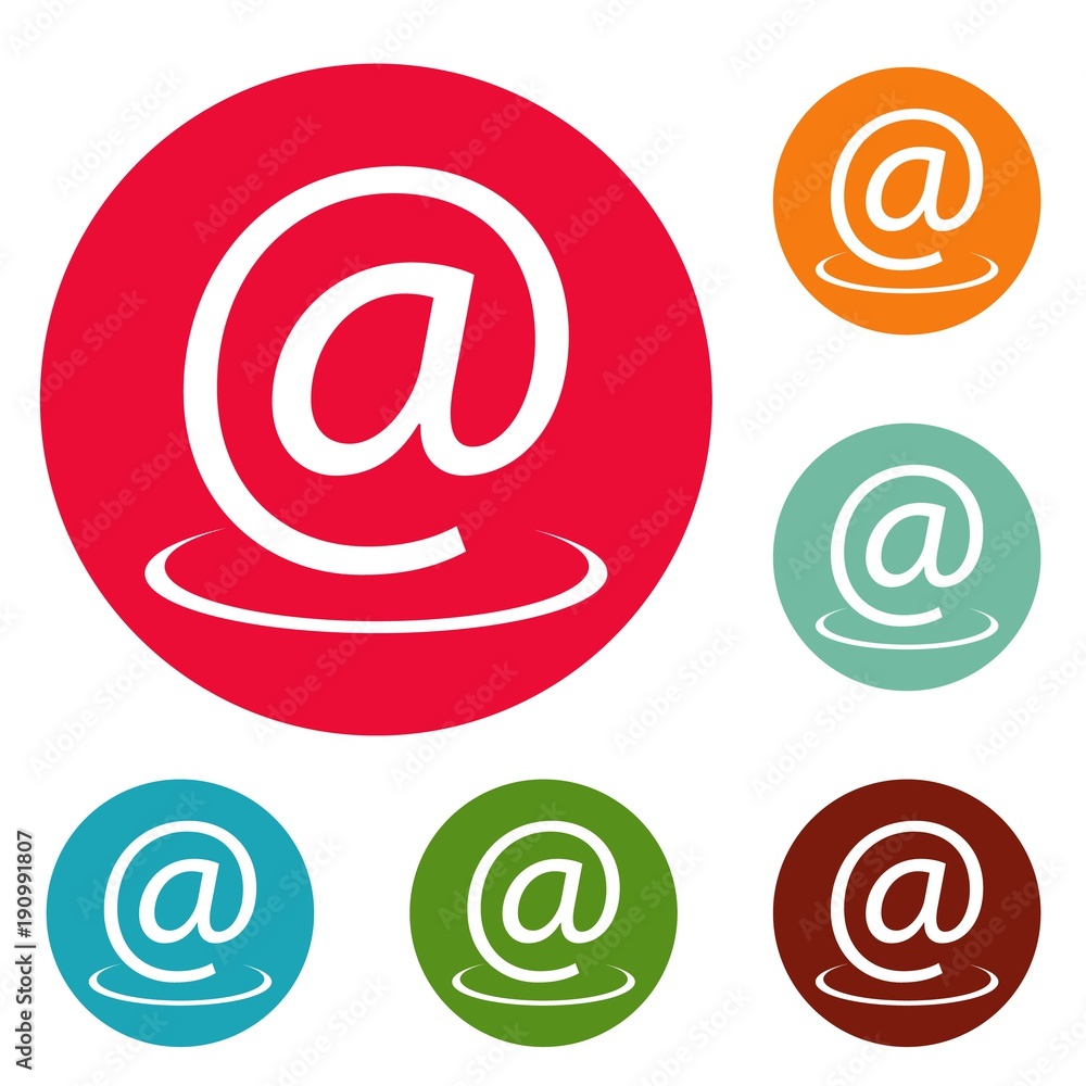 Poster email address icons circle set vector isolated on white background