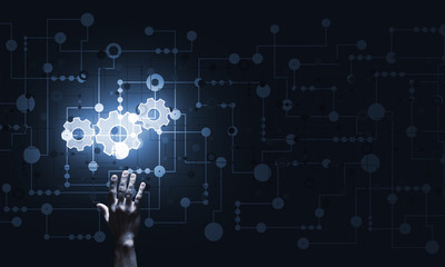 Technology conceptual image with gear digital symbol on dark background