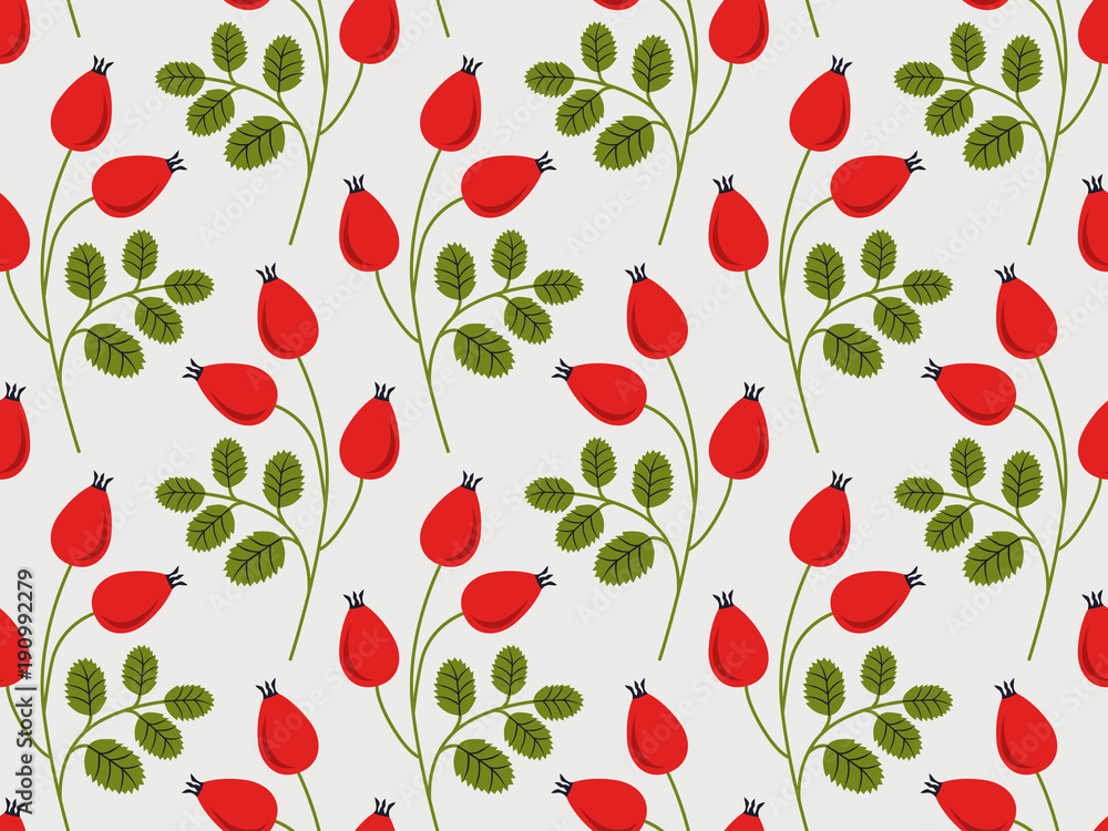 Poster seamless pattern with rose hip branches