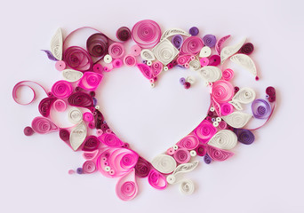 Paper quilling, decorative heart with copy space; valentines background