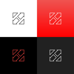 Logo H with arrows.. Linear logo of the letter h and arrow for companies and brands with a red gradient. Set of minimalistic monogram design.