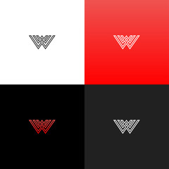 Logo W with lines. Linear logo of the letter w for companies and brands with a red gradient. Set of minimalistic monogram design.