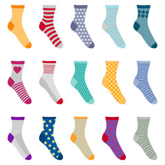 Set of colorful socks with different patterns, vector illustration