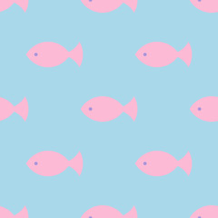 Seamless pattern with pink fish, kids simple texture. Baby shower background, vector eps10