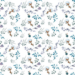 The pattern of grass and small decor. Illustration watercolor