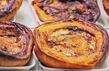 Roasted pumpkin with addition aromatic herbs, sea salt and olive oil