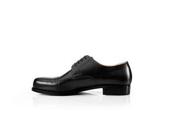 men's shoes leather expensive elegant new shiny production industry objects fashion laces sole heels white background isolate 