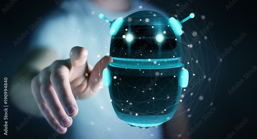 Aufkleber Businessman using digital chatbot robot application 3D rendering