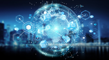 Connections system global world view 3D rendering