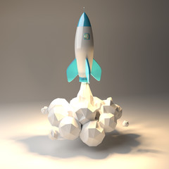 Modern digital rocket launching 3D rendering