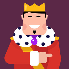 Flat icon of funny happy king. Vector illustration.