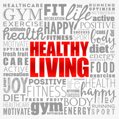 Healthy Living word cloud collage, health concept background
