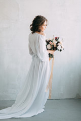 Easy spring morning of the bride in the Scandinavian style in the Studio with stylish decor and...
