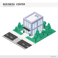 Isometric Business Center Building. Vector icon or infographic element