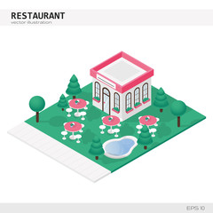 Isometric Restaurant Building. Vector icon or infographic element
