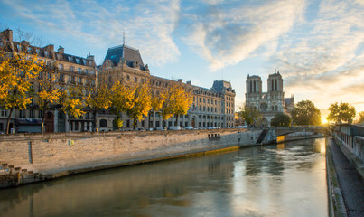 Notre dame de Paris and Seine river in Paris, France